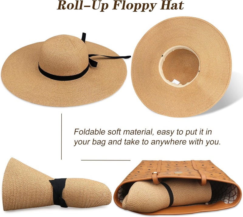 Naivlizer Women Wide Brim Sun Hat UPF50 Straw Summer Hat Floppy Beach Hat Roll-Up - Image 4